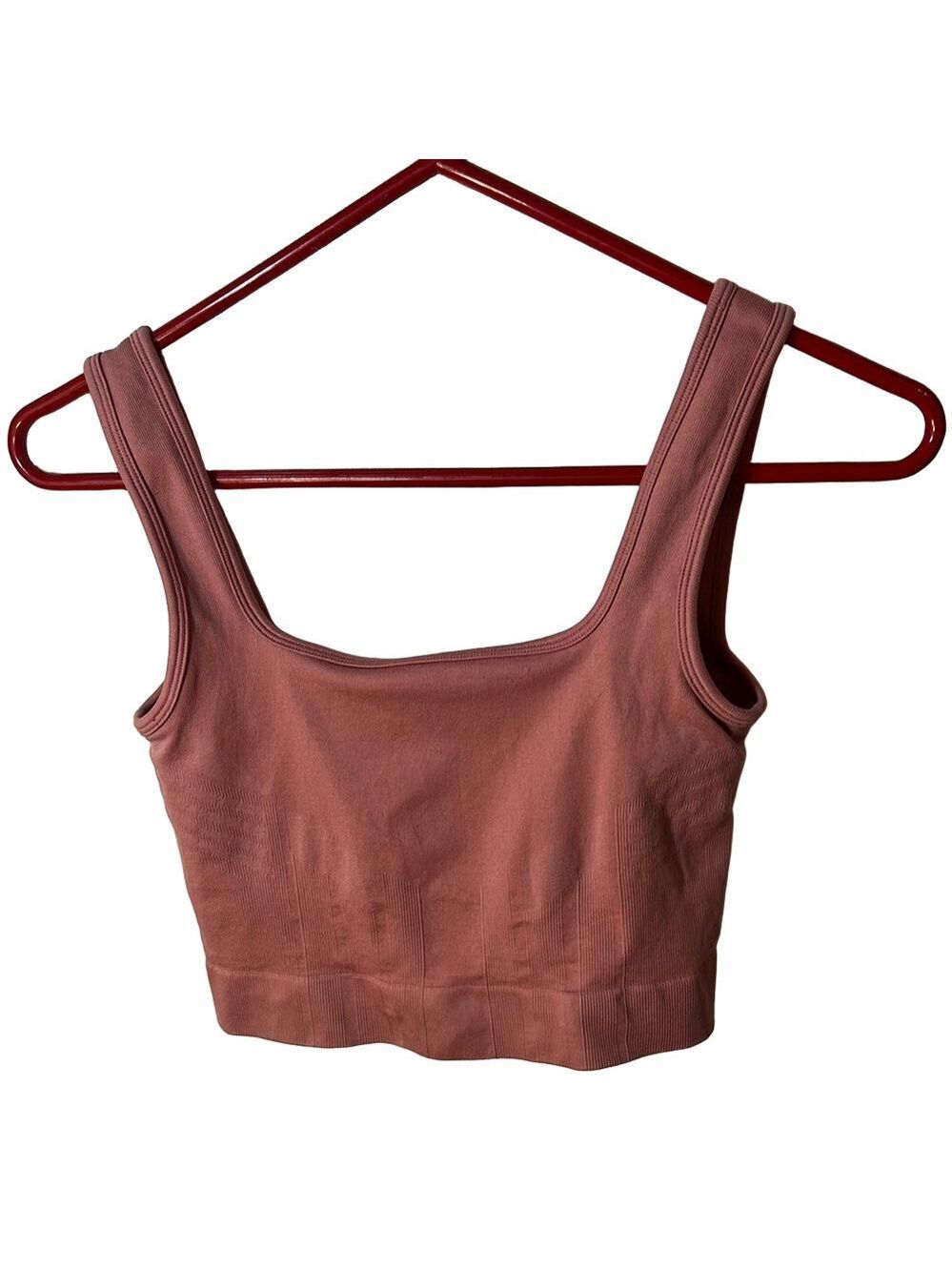 knix good to go long line seamless ribbed knit sports bra salmon pink sz small